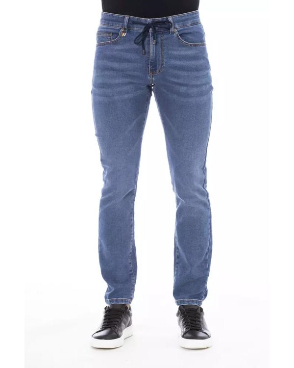 Button and Lace Closure Mens Jeans with Logo Lable Men – W48 US