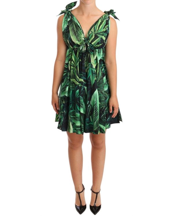 Flared Mini A-line Dress with Philodendron Leaf Print Women – 38 IT