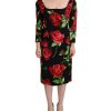 Floral Print Silk Dress with 3/4 Sleeves 36 IT Women