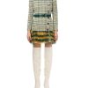 Elisabetta Franchi Tartan Texture Dress with Front Buttons and Ecoleather Belt 40 IT Women