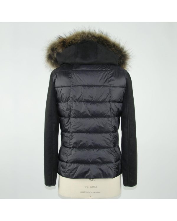 Black Fur-Trimmed Down Jacket 46 IT Women