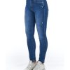 Worn Wash Denim Jeans with Multi-Pockets and Front Closure Women – W28 US