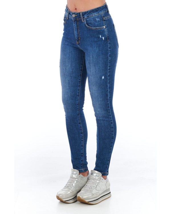 Worn Wash Denim Jeans with Multi-Pockets and Front Closure Women – W28 US