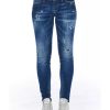 Worn Wash Skinny Denim Jeans with Multi-Pockets Women – W26 US