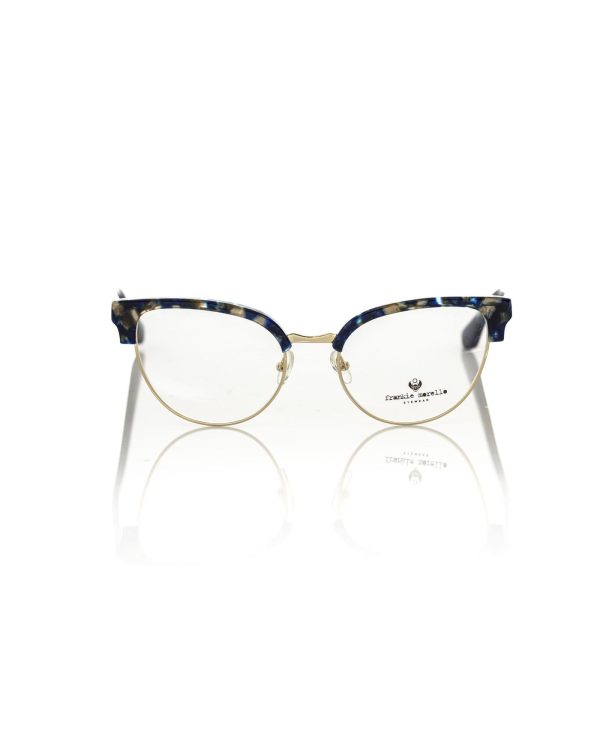 Blue Mother of Pearl and Gold Metal Clubmaster Eyeglasses One Size Women