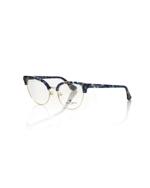 Blue Mother of Pearl and Gold Metal Clubmaster Eyeglasses One Size Women