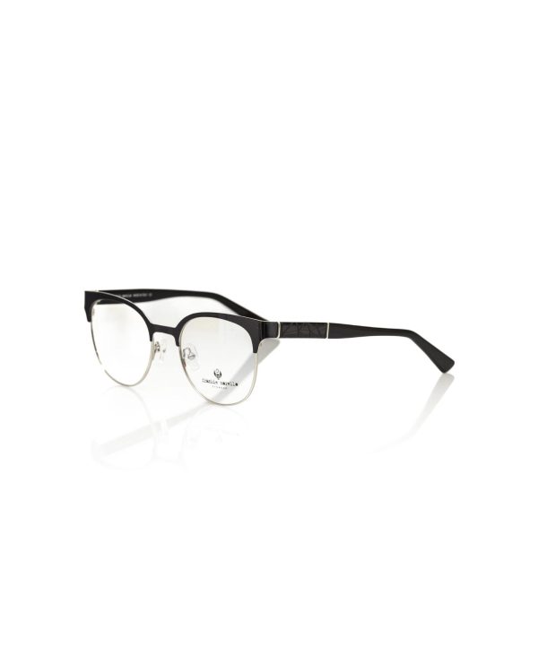 Clubmaster Style Eyeglasses with Black Geometric Pattern One Size Women