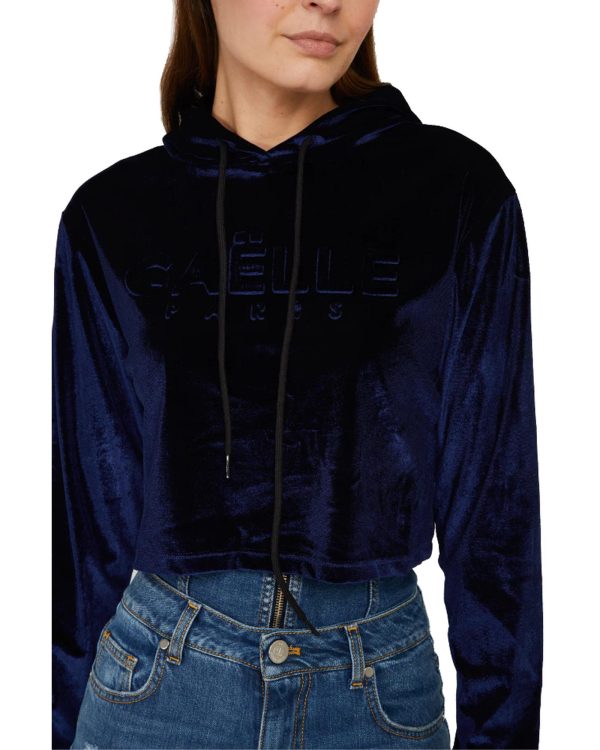 Short Velvet Sweatshirt with Hood and Embossed Logo Women – 44 IT