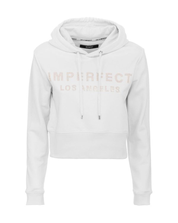 White Hoodie with Rhinestone Logo XS Women