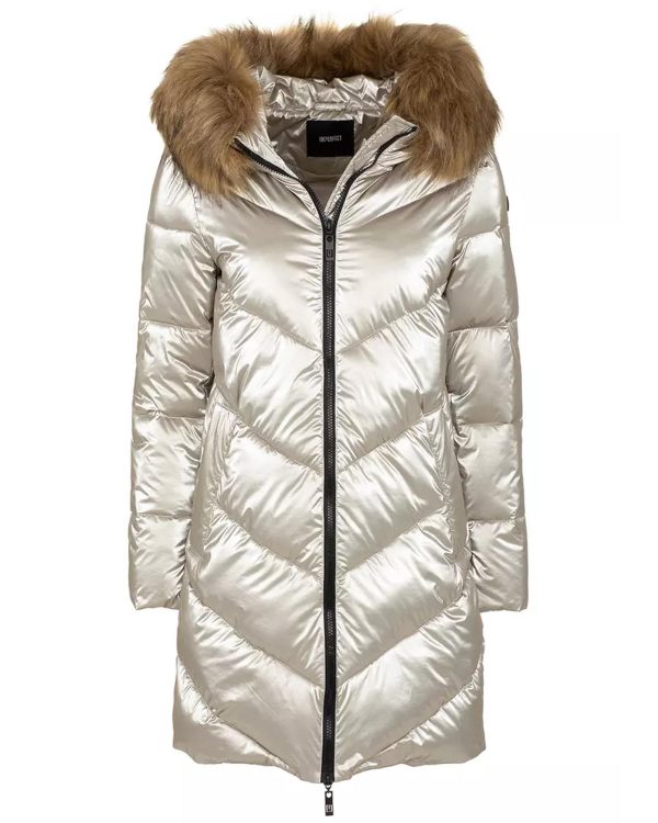 Long Down Jacket with Hood and Eco-Fur S Women