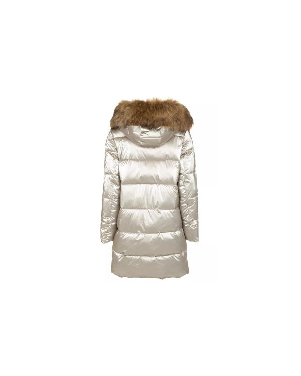 Long Down Jacket with Hood and Eco-Fur S Women