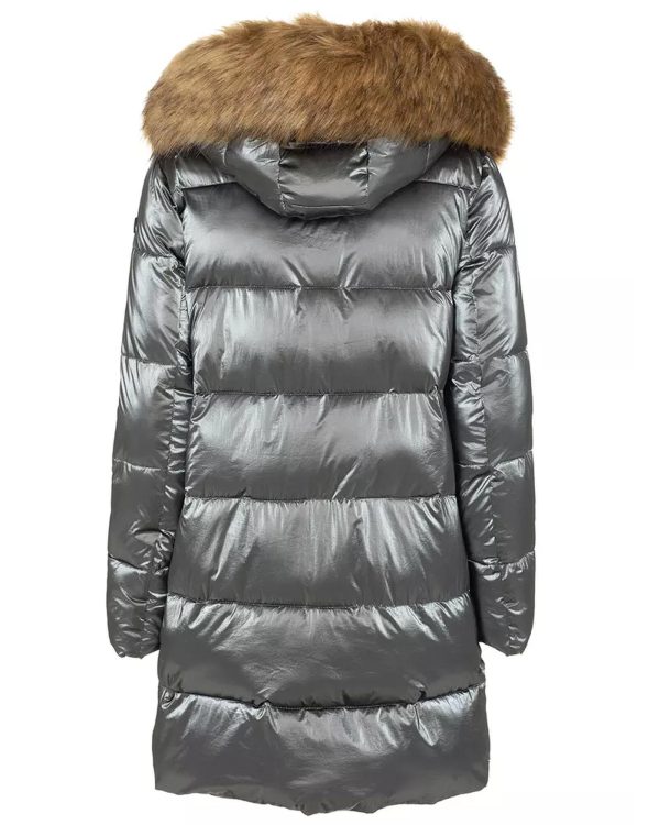 Long Down Jacket with Hood and Eco-Fur S Women