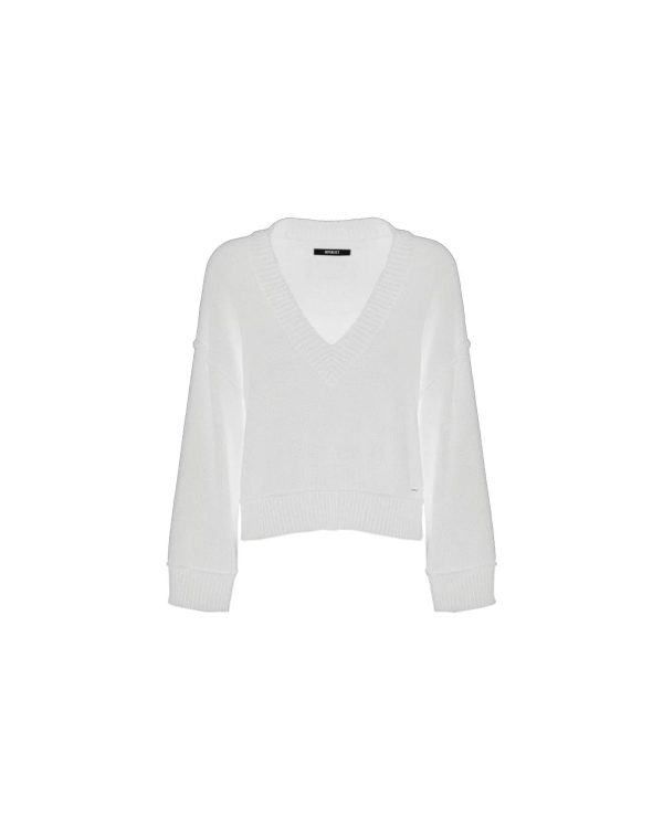 Wool Blend V-Neck Sweater with Ribbed Accents S Women