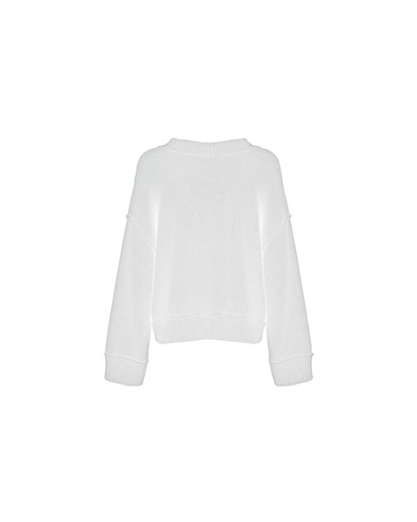 Wool Blend V-Neck Sweater with Ribbed Accents S Women