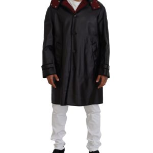 Hooded Parka Coat with Button Closure and Logo Details Men