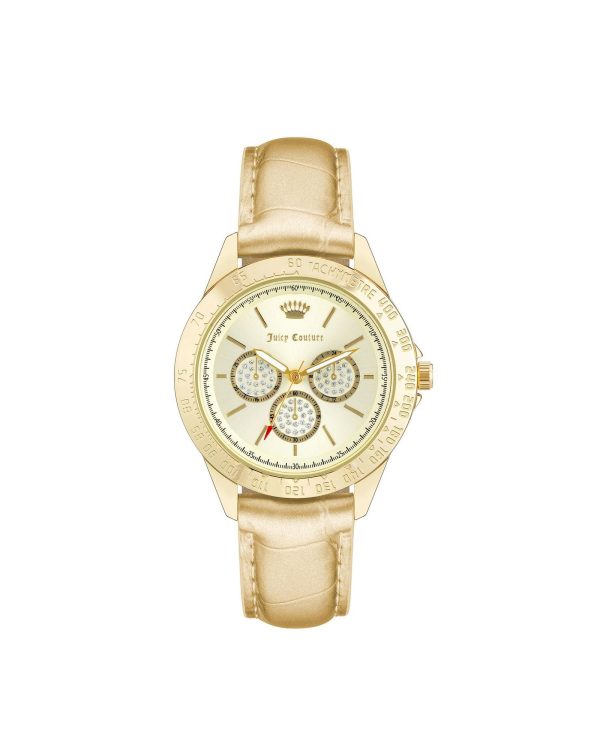 Gold Rhinestone Fashion Watch with Leatherette Wristband One Size Women