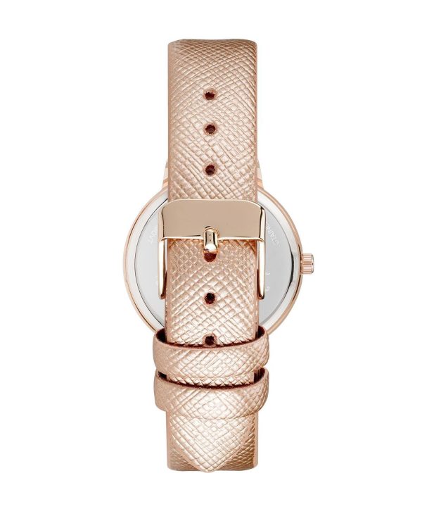 Rose Gold Rhinestone Fashion Analog Watch with Leatherette Strap One Size Women