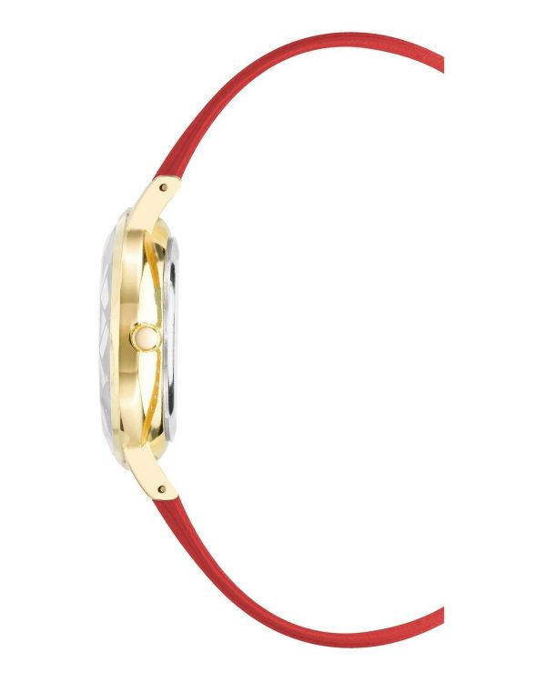 Gold Fashion Analog Quartz Womens Watch with Red Leatherette Strap One Size Women