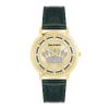 Gold Fashion Quartz Watch with Green Leatherette Strap One Size Women