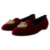 Dolce & Gabbana Velvet Loafers with Gold Devotion Detail 37 EU Women