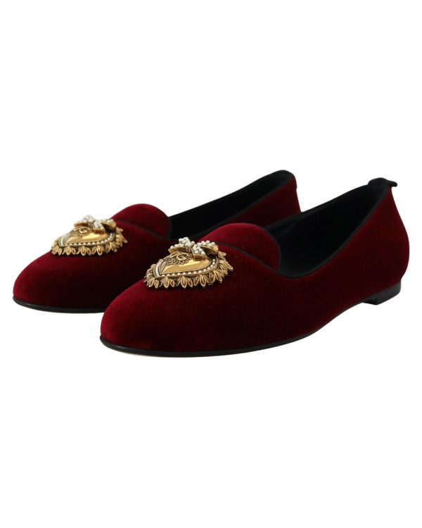 Dolce & Gabbana Velvet Loafers with Gold Devotion Detail 37 EU Women