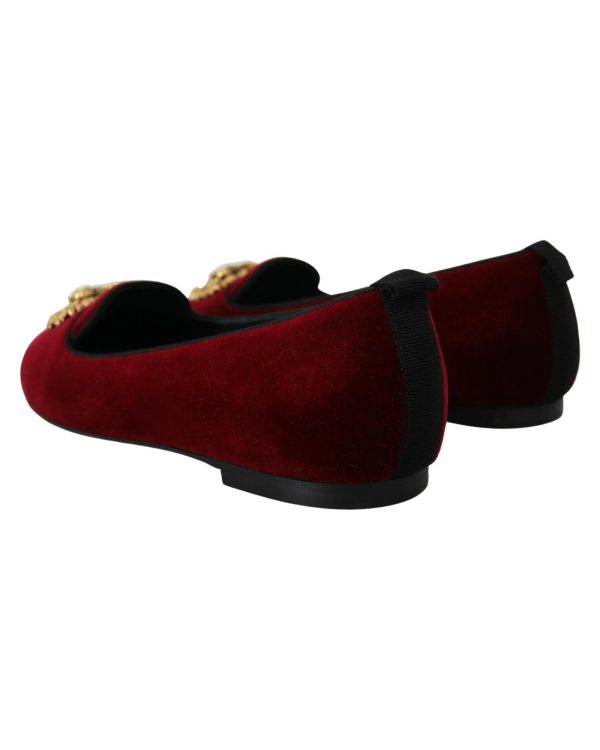 Dolce & Gabbana Velvet Loafers with Gold Devotion Detail 37 EU Women