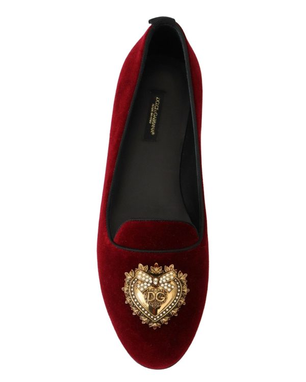 Dolce & Gabbana Velvet Loafers with Gold Devotion Detail 37 EU Women