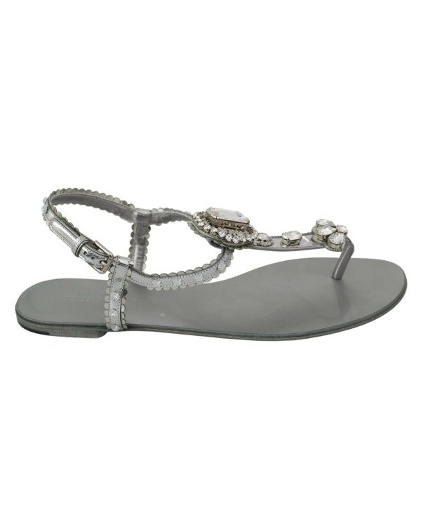 Gorgeous Dolce & Gabbana Silver Sandals with Metal Detailing and Crystals – 37 EU