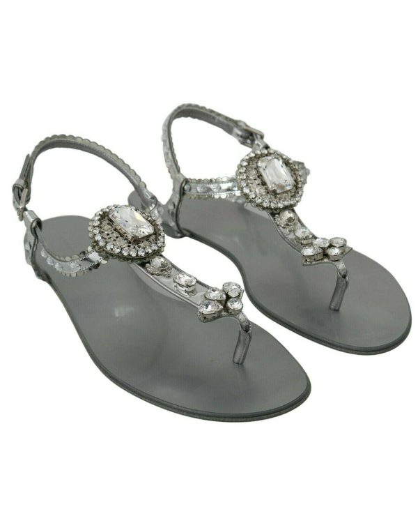 Gorgeous Dolce & Gabbana Silver Sandals with Metal Detailing and Crystals – 37 EU