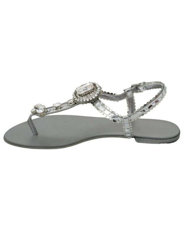 Gorgeous Dolce & Gabbana Silver Sandals with Metal Detailing and Crystals – 37 EU