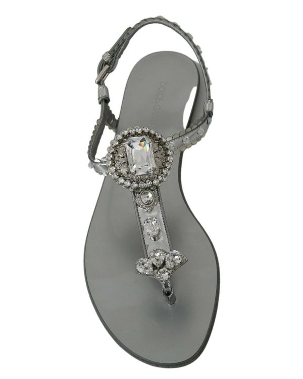 Gorgeous Dolce & Gabbana Silver Sandals with Metal Detailing and Crystals – 37 EU