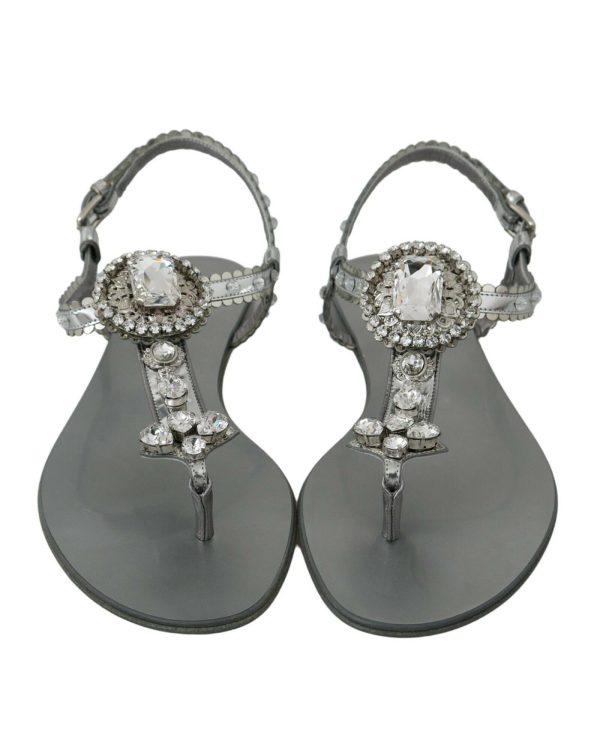 Gorgeous Dolce & Gabbana Silver Sandals with Metal Detailing and Crystals – 37 EU