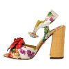 Dolce & Gabbana Block High Heel Sandals with Crystal Embellishments and Floral Appliques 38 EU Women