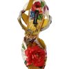 Dolce & Gabbana Block High Heel Sandals with Crystal Embellishments and Floral Appliques 38 EU Women