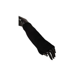 Knitted Fingerless Elbow Length Gloves with Logo Details Women