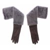 Gray Mink Fur and Lamb Leather Suede Elbow Gloves 7.5 Women