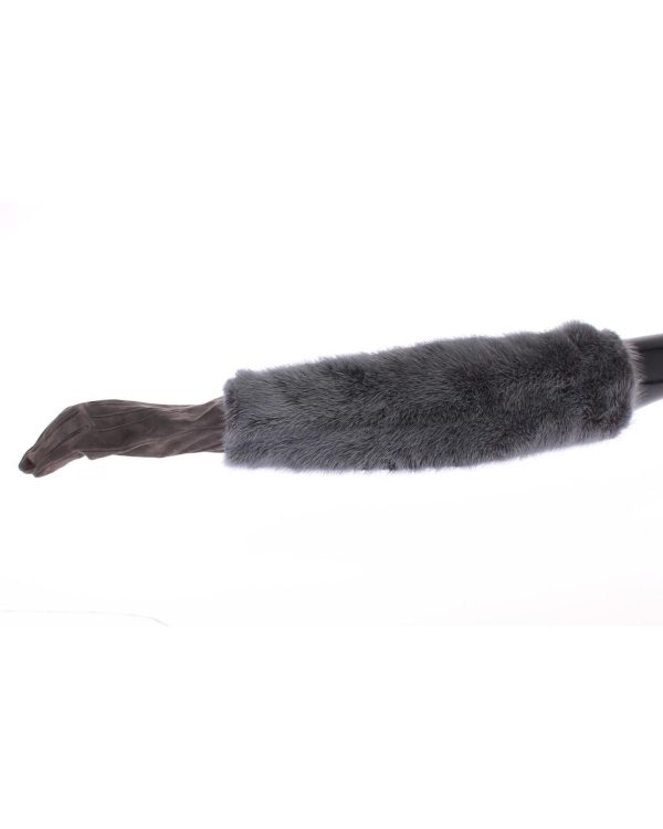 Gray Mink Fur and Lamb Leather Suede Elbow Gloves 7.5 Women