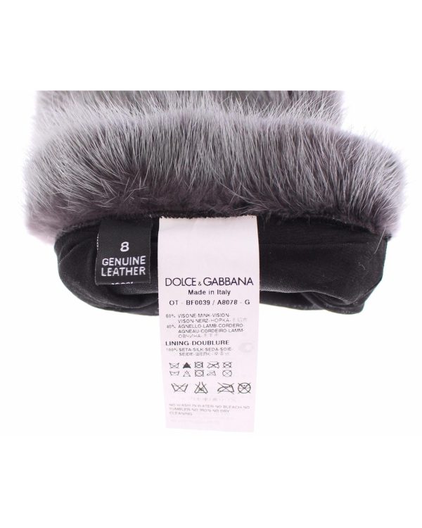 Gray Mink Fur and Lamb Leather Suede Elbow Gloves 7.5 Women