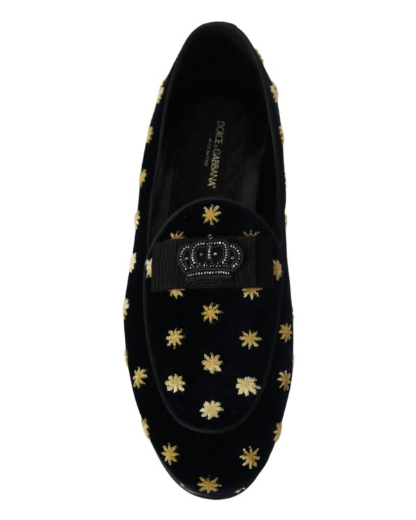 Velvet Loafers with Ricamo Embroidery and Crown Embellishment 39 EU Men