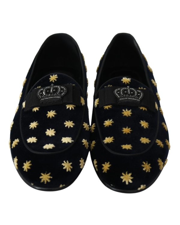 Velvet Loafers with Ricamo Embroidery and Crown Embellishment 39 EU Men