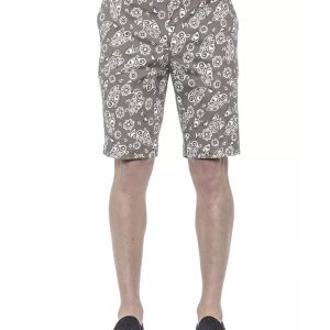 Patterned Fabric Bermuda Shorts with Hook and Zip Closure Men