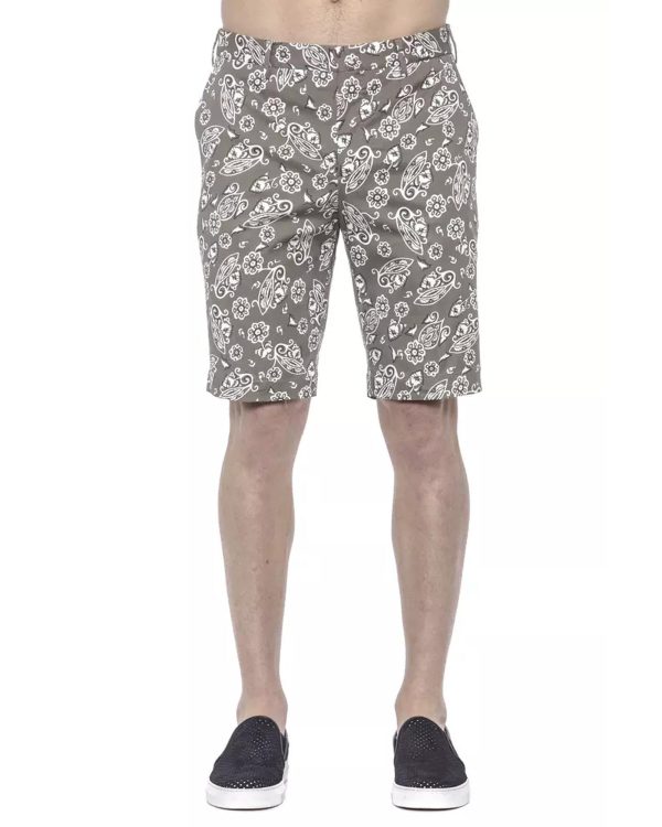 Patterned Fabric Bermuda Shorts with Hook and Zip Closure Men – W48 US