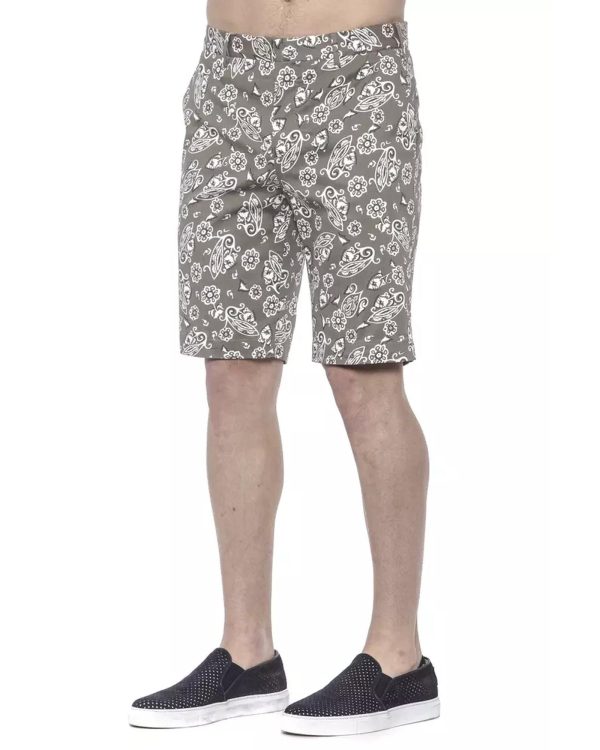 Patterned Fabric Bermuda Shorts with Hook and Zip Closure Men – W48 US