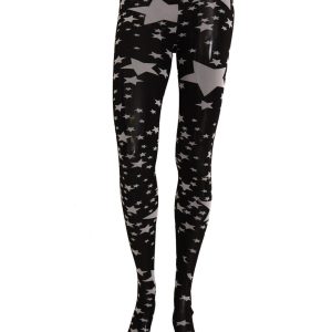 Nylon Micro Mesh Tights with All-Over Stars Print M Women