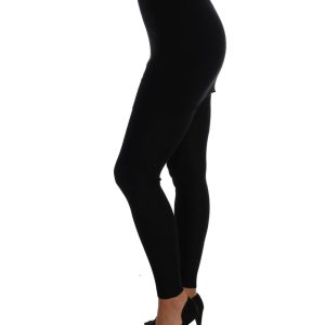 Black Cashmere Silk Stretch Tights Pants 36 IT Women