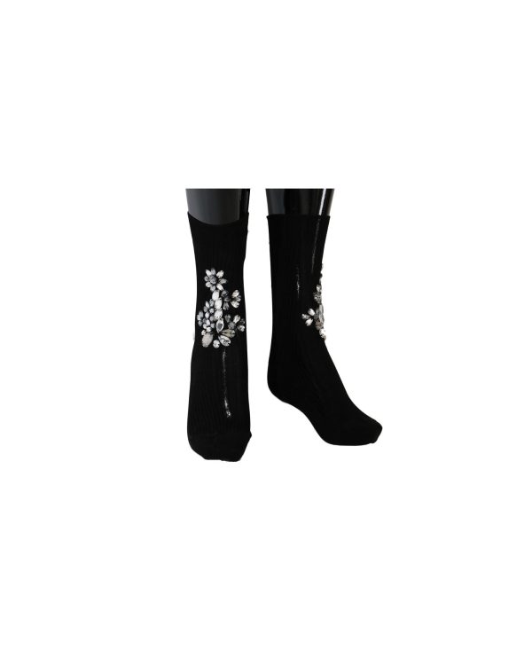 Floral Crystal Embellished Stockings Socks – S