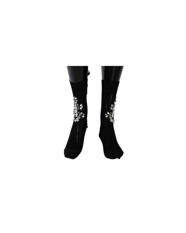 Floral Crystal Embellished Stockings Socks – S