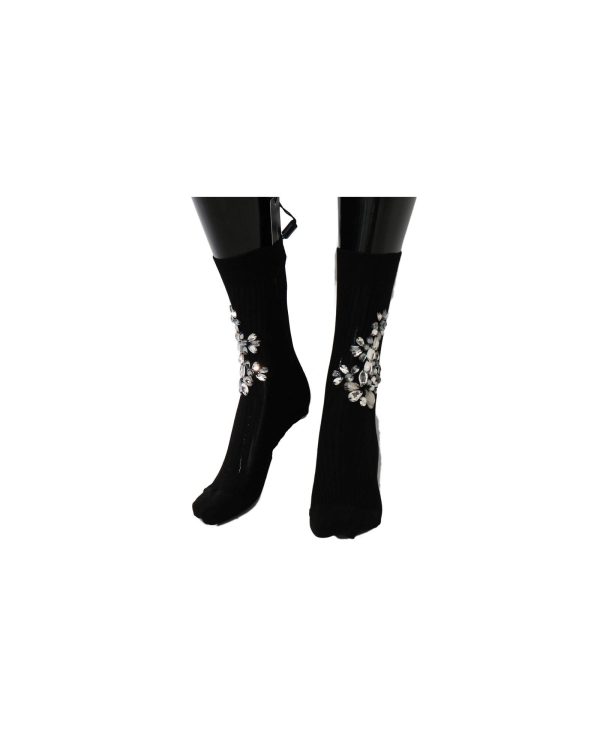 Floral Crystal Embellished Stockings Socks – S