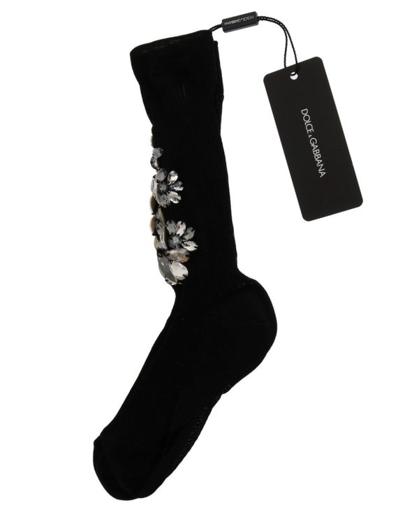 Floral Crystal Embellished Stockings Socks – S