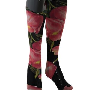 Floral Stretch Stockings with Logo Details Women